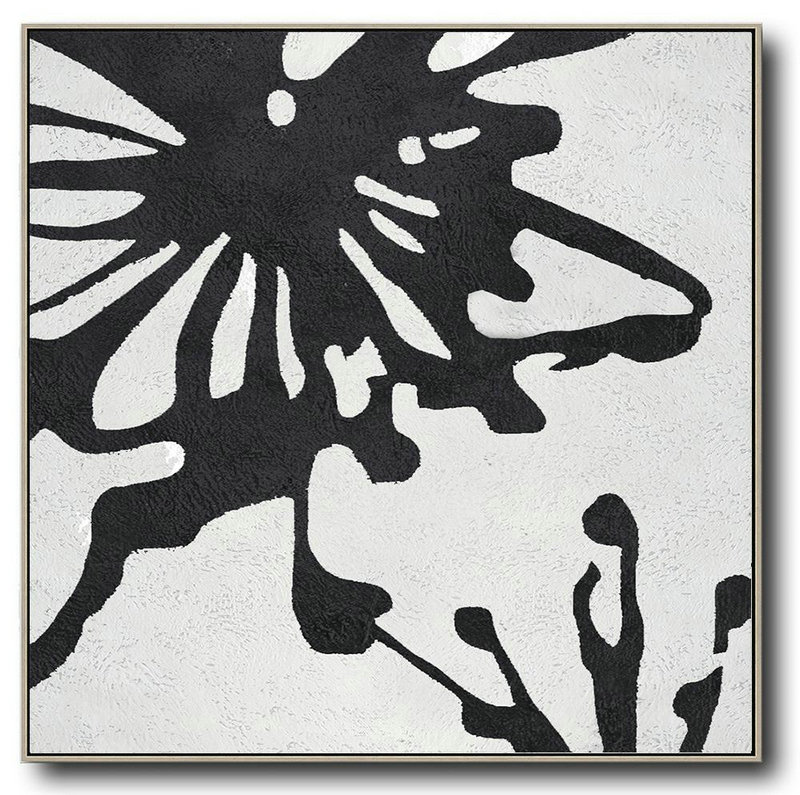 Minimal Black White Abstract Flower Painting,Acrylic Minimailist Painting #J7X4